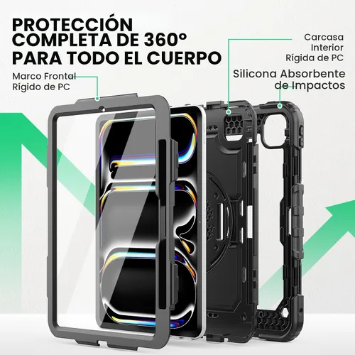 Vista 5 de SEYMAC para iPad Pro de 11 pulgadas Funda M5 2025/M4 2024, Funda Protectora Resistente a Prueba de Golpes con Protector de Pantalla, Soporte
