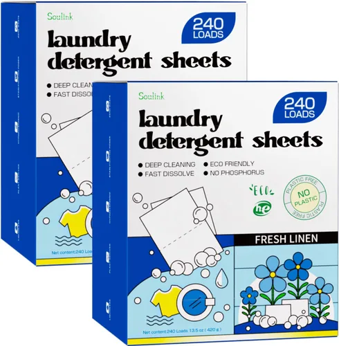 Vista 11 de Soulink Hojas de detergente para ropa con aroma a ropa recién lavada 240 cargas, tiras de detergente ecológicas para viajes y hogar - Sin envases
