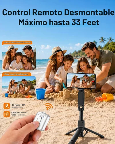 Vista 4 de Mini trípode magnético para selfie stick para iPhone y Android, tamaño de bolsillo de 19 pulgadas, agarre de cámara de teléfono 4 en 1 con control