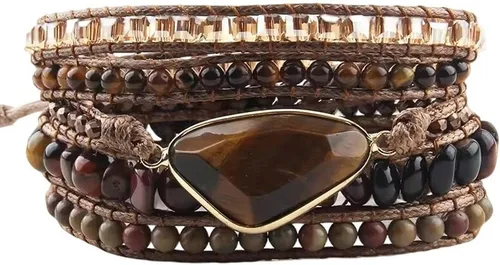 Vista 18 de ZOSOJONA - Pulseras bohemias hechas a mano de piedra natural, que dan vuelta, con cuentas de cristal de turquesa