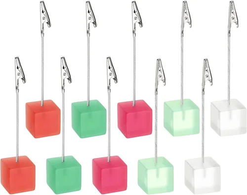 Vista 7 de PATIKIL Soporte para tarjetas de resina, 10 soportes para fotos de escritorio con clip, soportes para números de mesa, base de resina para fotos