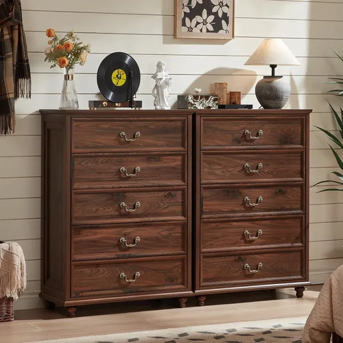 Vista 32 de Joaxswe Cómoda rústica de 4 cajones para dormitorio, cómoda rústica de 37 pulgadas de alto con 4 pies de madera maciza, organizador de armario