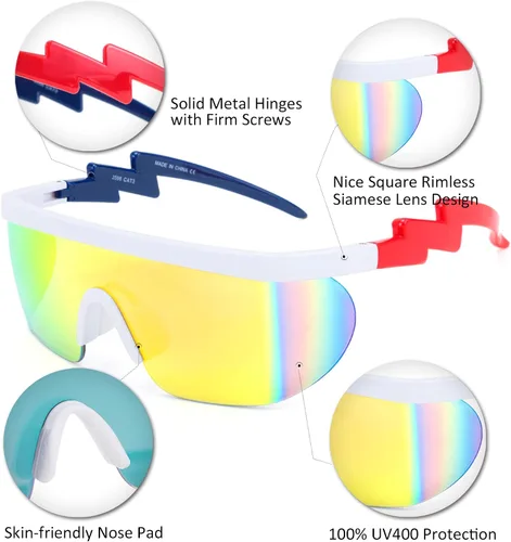 Vista 5 de FEISEDY Gafas de sol deportivas de los años 80 con escudo de espejo de gran tamaño gafas de esquí con parte superior plana visera futurista