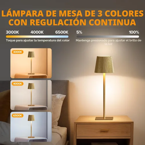 Vista 2 de LUTEC Paquete de 4 lámparas de mesa inalámbricas, lámpara de escritorio con batería recargable de 6000 mAh, dos alturas ajustables, impermeable