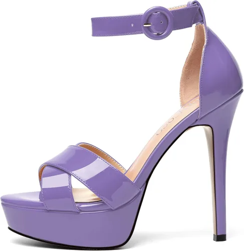 Vista 23 de MODENCOCO Sandalias de boda con correa de tobillo sexy para mujer, con plataforma y puntera abierta, tacón de aguja y tacón alto, zapatos de vestir