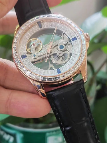 Vista 7 de B BINGER Men's Automatic Watch Unisex Skeleton Mechanical Neutral Rock Crystal Wristwatch