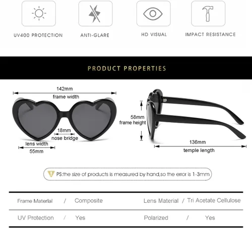 Vista 6 de Gleyemor Gafas de sol polarizadas en forma de corazón para mujer, gafas de moda, accesorios de moda