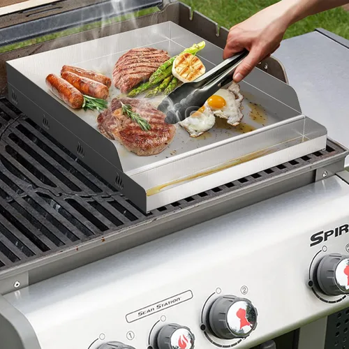 Vista 6 de Onlyfire Parrilla de cocina de acero inoxidable para barbacoa, parrilla universal con parte superior plana para la mayoría de parrillas