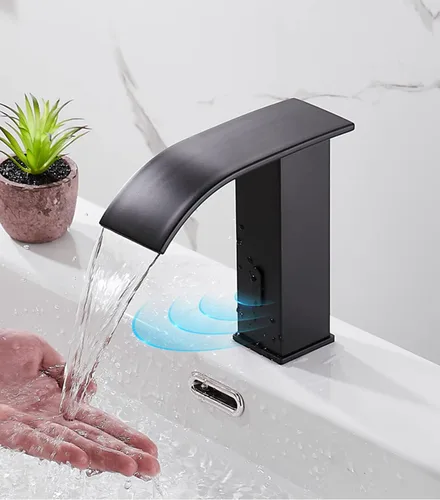 Vista 3 de Grifo automático del lavabo del cuarto de baño sin contacto de la cascada negra AC/DC accionado