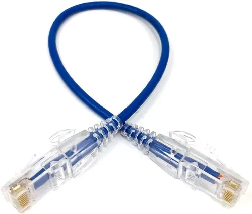 Vista 2 de MICRO CONNECTORS Cable de conexión ultradelgado Cat6A de 1 pie de 28 AWG, color azul (E09-001BL-SLIM)