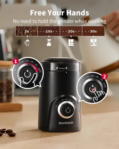 Vista 4 de SHARDOR Molinillo de café eléctrico, 2.47 oz de gran capacidad, molinillo de especias con perilla de sincronización visual para moler preciso, Negro