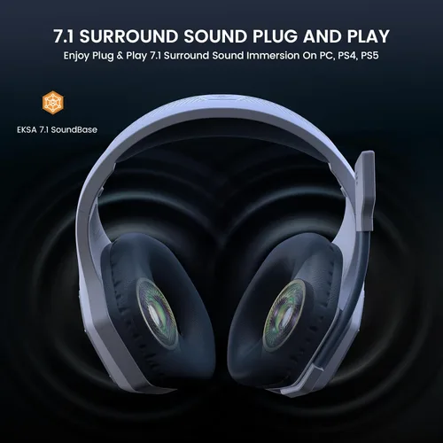 Vista 3 de EKSA E1000WT Wireless Gaming Headset,2.4GHz USB Gaming Headphones with Microphone for PC, PS5, PS4, Nintendo Switch, 7.1 Surround Sound Headset, RGB