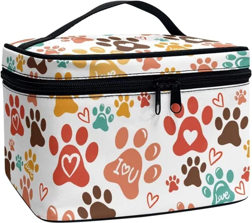 Vista 17 de doginthehole Bolsa de maquillaje, bolsa de cosméticos de viaje, bolsa de aseo portátil grande, organizador de accesorios para mujeres y niñas