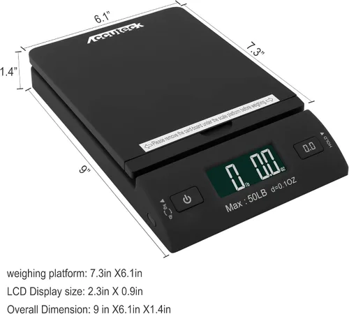 Vista 2 de Accuteck Báscula postal de envío digital negra todo en uno de 50 lb con adaptador (W-8250-50B)