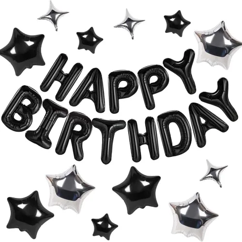 Vista 15 de Letras de aluminio de 16 pulgadas con texto en inglés «Happy Birthday» de color negro para hombres, mujeres, niños, suministros de decoración