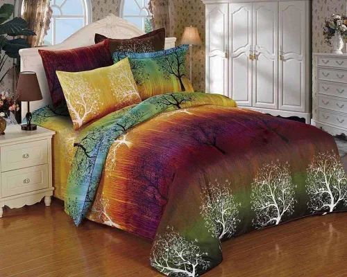 Vista 2 de Swanson Beddings Juego de cama de 7 piezas con diseño de árbol de arco iris: funda de edredón y tres pares de fundas de almohada