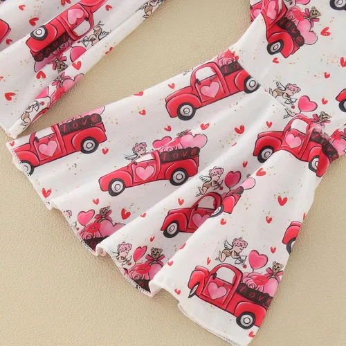 Vista 2 de Toddler Winter Long Sleeved Valentine's Day Letter Tops Love Car Print Flare Pants 2pcs School Shirts for Teen
