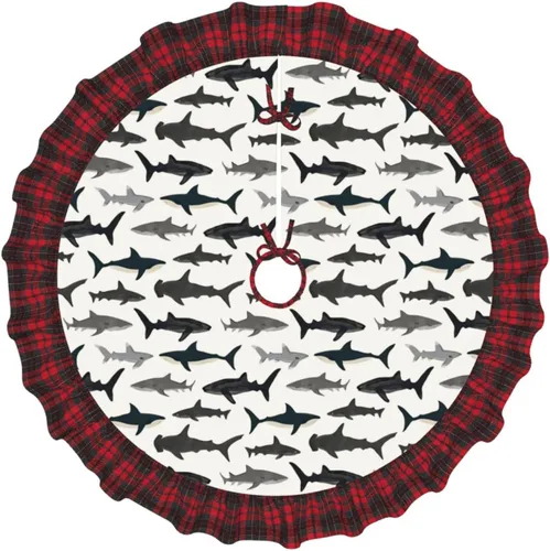 Vista 44 de A Brood of Chickens - Falda de árbol de Navidad de 30 pulgadas con borde de cuadros búfalo rojos y negros, decoración para Feliz Navidad, casa