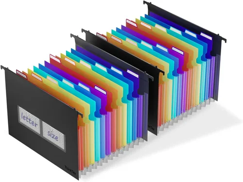 Vista 9 de ThinkTex Carpetas colgantes de plástico expandibles, 12 bolsillos de acordeón, gran capacidad para tamaño carta, organizador para archivador, ideal