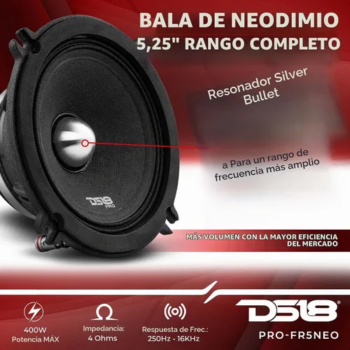 Vista 2 de DS18 PRO-FR5NEO Altavoz de rango completo de 5.25" - Cúpula de aluminio plateado, 400W máx, 200W RMS, 4-Ohms, rejilla incluida, imán de neodimio