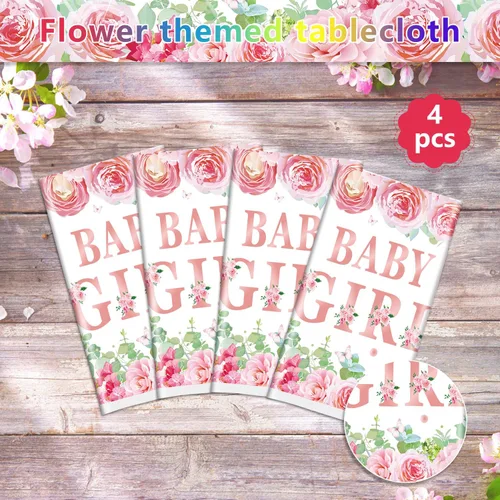 Vista 8 de Paquete de 4 manteles de baby shower, decoraciones de fiesta para niñas, suministros de fiesta de revelación de género, 86 x 51 pulgadas, mantel