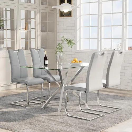Vista 22 de 5-Piece 47" Dining Table with 4 PU Leather Chairs, Modern Dining Table Set for 4, Rectangle Black Top Kitchen Table with Black Metal Legs for Dining