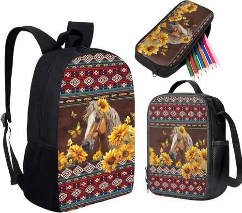 Vista 96 de HUGS IDEA Juego de 3 bolsas escolares con aislamiento térmico para el almuerzo, estuche para lápices