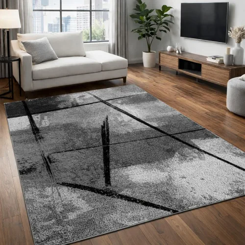 Vista 5 de Paco Home - Alfombra de área moderna con efecto de pintura abstracta, negro gris, Tamaño: 2 x 3.3 pies