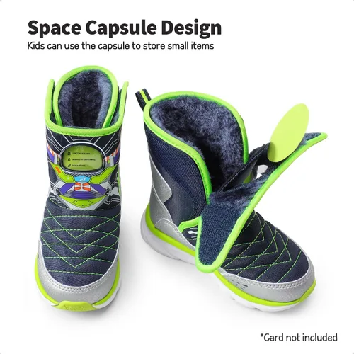 Vista 2 de DREAM PAIRS Botas de nieve para niños y niñas, con ranura de cápsula espacial, con velcro y forro de piel sintética, ligeras, a media pantorrilla