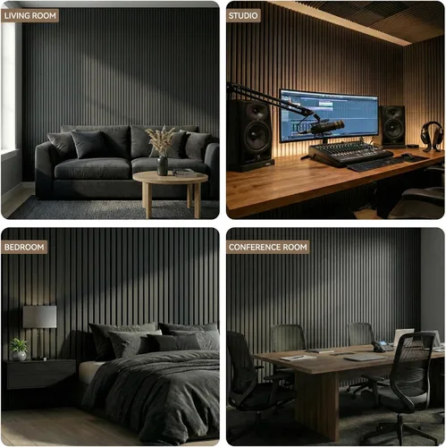 Vista 9 de Paquete de 10 paneles acústicos grandes de 48 x 24 x 0.38 pulgadas, paneles de pared autoadhesivos para amortiguar el sonido, paneles de pared Negro
