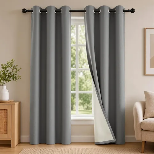 Vista 89 de 2 paneles de cortinas 100% opacas, de peso medio, con aislamiento térmico y ojales para dormitorio, sala de estar, tratamiento de ventana