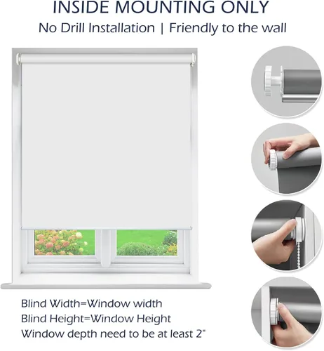 Vista 5 de Persianas enrollables opacas de montaje interior sin taladro, persianas de ventana de tensión fáciles de instalar, persianas impermeables para Blanco