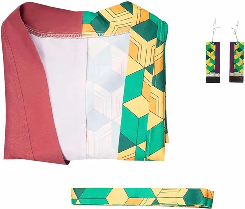 Vista 5 de Duwseal Tomioka Giyuu - Conjunto de bata para cosplay, kimono, chaqueta y aretes