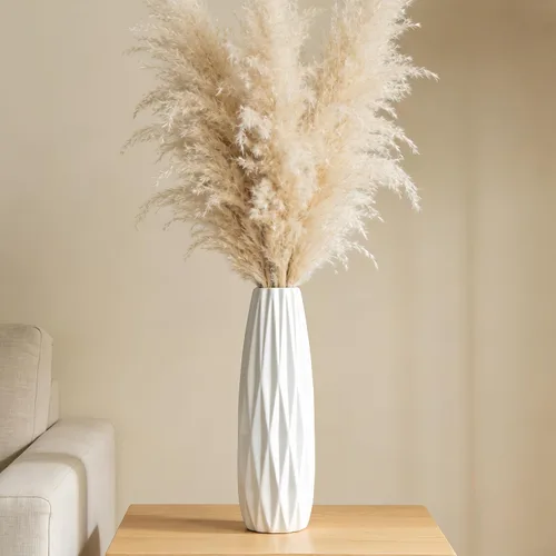 Vista 8 de Florero de cerámica blanco de 12 pulgadas, jarrones altos para hierba de las pampas, decoración del hogar, jarrones modernos con textura