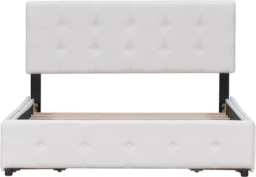 Vista 7 de Bellemave Cama Queen con 4 cajones de almacenamiento, base de cama tapizada con cabecera capitoné con botones, soporte de listones de madera, camas