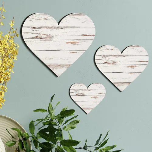 Vista 9 de Jetec 3 piezas de decoración rústica de madera con forma de corazón de madera para el hogar, placa colgante para cocina, dormitorio, baño, sala