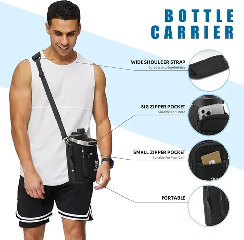 Vista 6 de Boulder Bee Botella de agua aislada Jarra de agua de medio galón con asa Acero inoxidable de 64 onzas con bolsa de transporte Doble vacío
