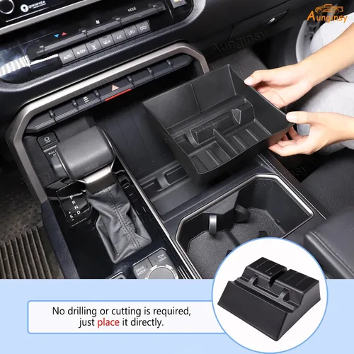 Vista 4 de Aunginsy Caja de almacenamiento de consola central inferior para automóvil compatible con Toyota Tundra 2022-2026, bandeja organizadora