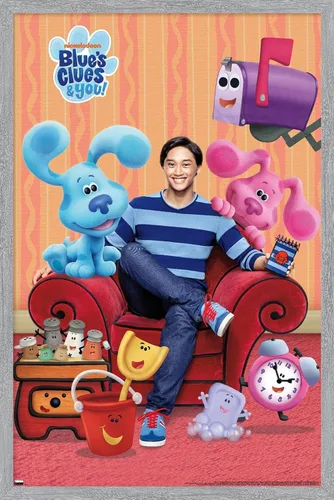 Vista 18 de Nickelodeon Blue's Clues - Póster de pared grupal, 22.4 pulgadas de largo x 14.7 pulgadas de ancho, versión enmarcada de madera de granero