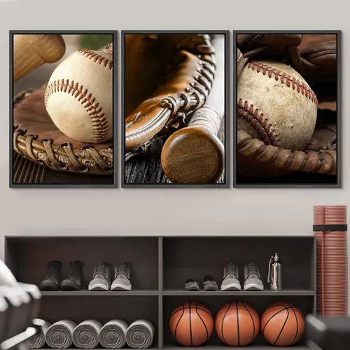 Vista 330 de wall26 Lienzo enmarcado para pared, juego de arte de primer plano, detalles de costuras de béisbol, atletas deportivos, fotografía, moderno