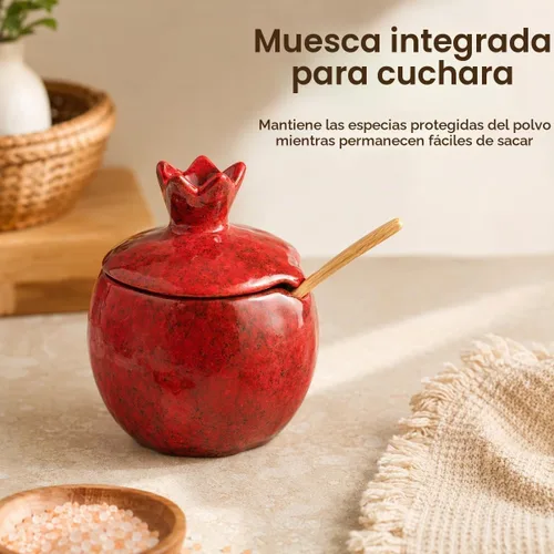 Vista 4 de Sal Bodega 2 PCS Cerámica Granada En Forma De Tazón De Sal Con Tapa Y Cuchara