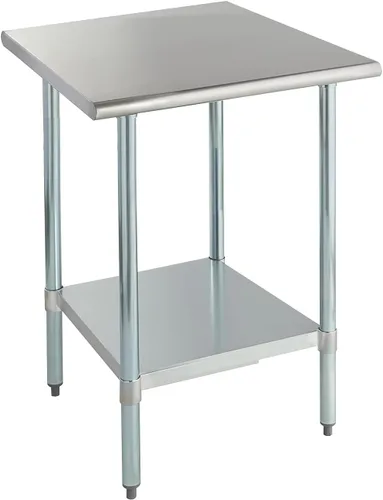Vista 42 de ROCKPOINT Mesa de acero inoxidable para preparación y trabajo, 14x24 pulgadas; mesa de cocina comercial de metal NSF resistente con estante inferior