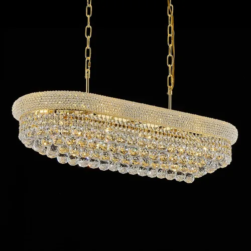 Vista 15 de Candelabros rectangulares de cristal para comedor, 10 luces de altura ajustable, lámpara de techo ovalada de cristal para isla de cocina, acabado