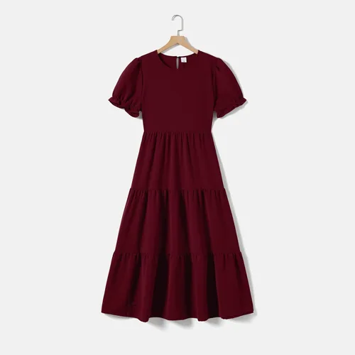 Vista 4 de IFFEI Vestidos de verano para mamá y yo, estilo bohemio, a juego, con volantes, manga abombada, cintura alta, vestido largo por debajo