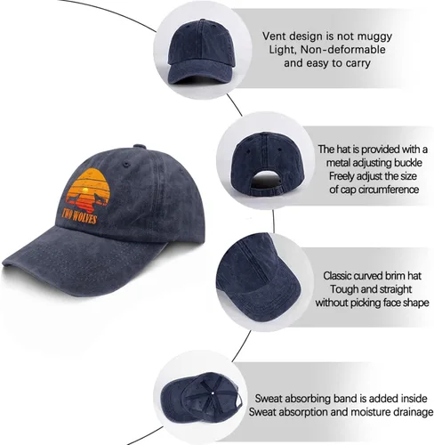Vista 6 de Hats Two Wolves Baseball Caps, Vintage Dad Hats for Women