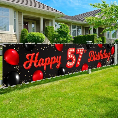 Vista 36 de Cartel de feliz cumpleaños número 10 color rojo y negro, globos para decoración temática para patio, jardín, niñas, mujeres, princesas, decoraciones