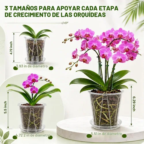 Vista 13 de Paquete de 12 macetas de plástico transparente para orquídeas con 4 pulgadas + 5 pulgadas + 6 pulgadas