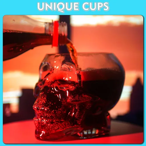 Vista 5 de 2 copas de vino de calavera de Halloween de 12 onzas / 11.8 fl oz, copas de cóctel únicas divertidas de calavera transparente para cóctel
