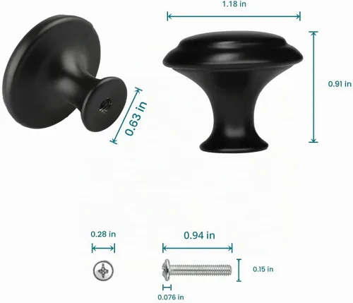 Vista 4 de 12 pomos negros para cajones de gabinete, perilla moderna de 1.2 pulgadas para armarios y cajones