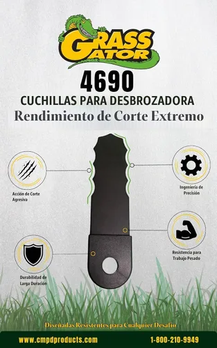 Vista 6 de Grass Gator 4680 Cabezal cortador de cepillo con cuchillas de metal Reemplazo extra resistente para recortadoras de gas de eje recto 25 cc +